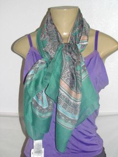 NWT H&M PEPPERMINT GREEN TAN MULTI PRINT LARGE NECK SCARF
