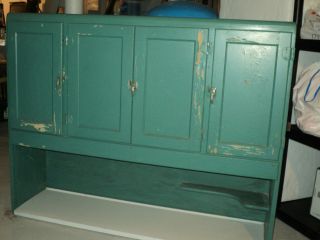   Furniture Antique Painted Wood and Porcelain Cabinet Hutch 1930s 40s
