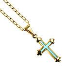Gold 18k GF Chain & Cross Pendant Necklace Crucifix Crystal Blue Boy 
