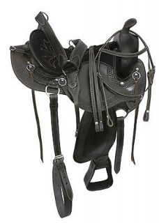 New Custom 16 Inch Black Tooled Gaited Horse Leather Saddle Saddlery 