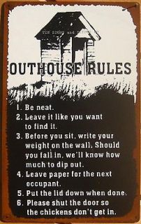 Outhouse Rules FUNNY TIN SIGN metal vtg bathroom wall decor country 