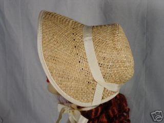 Civil War Victorian Dickens style STRAW bonnet ivory ribbon trim MADE 