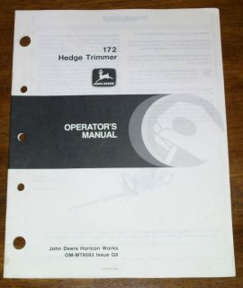 John Deere 172 Hedge Trimmer Operators Manual