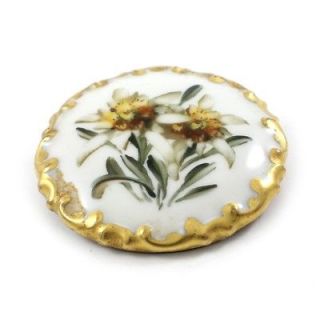 Vintage Porcelain White Edelweiss Pin Brooch