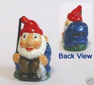 Fishing Garden Gnome Pewter Thimble Hand Painted Pewter Collectible 
