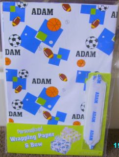 Boys Named Personalised Gift Wrapping Paper & Bow BNIP
