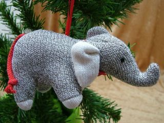  Grey Elephant Red Bow Stuffed Animal Plush Christmas Tree Ornament