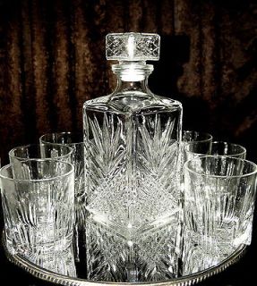 7pc DECANTER Set 6 Double OLD FASHIONED GLASSES Italian Glass whiskey 
