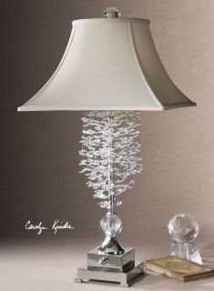   Glass Crystal Table Lamp Silver Metal Accents Bell Shade Horchow