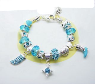   Lady Girl Women Lampwork Glass Beads & Charm European Bracelet T138