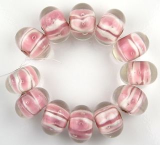 Pink White Bubble Rondelle Lampwork Glass Beads 12pcs 8x12mm