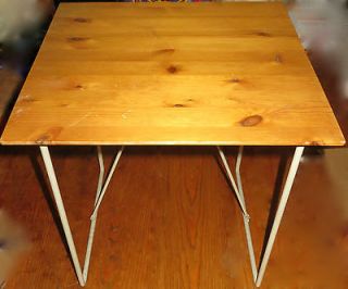 Vintage Wooden Pine Top With Metal Legs*End or Plant Table*