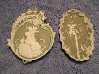 Schafer and Vater German Jasperware wall plaque Green and White