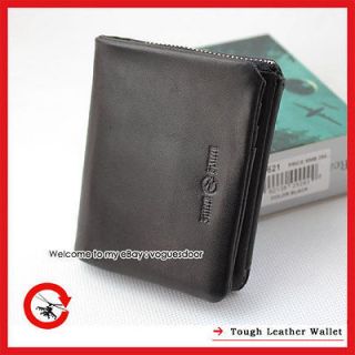 New Tough Punk Genuine Leather Black Mens Womens Trifold Wallet purse 