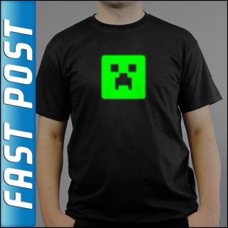 Minecraft Creeper GLOW IN THE DARK Black T shirt Adults and Children 