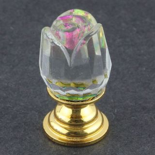 Crystal Glass Rose Knob 24K Base Swarovski Style Pull