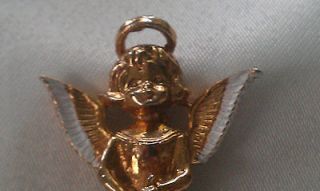   Detailed Christmas Gold tone angel brooch pin with Enamel Wings