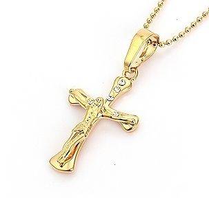   9K Solid Yellow Gold Filled CZ Womens/Unisex Cross Pendant,#30221