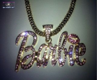 Nicki Minaj Hip Hop BARBIE Iced Out Necklace Gold/Pink NEW