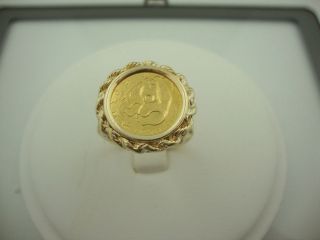 EstateMint10​k yellow gold panda coin ring 1/20oz.19​83