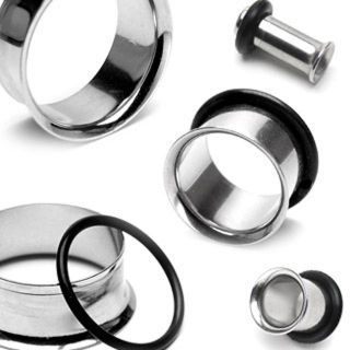 Pair Stainless Steel Single Flare Eyelet Tunnel Plugs for Ear Lobes (w 