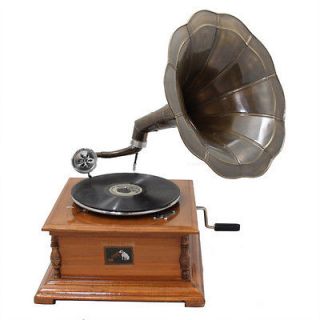   Replica RCA Victor Phonograph Gramophone with Dark Aged Bronze Horn