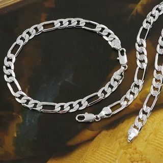   Real white gold filled necklace/Bracelet Set GF mens jewelry free S/H