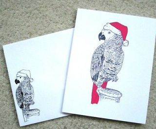 AFRICAN GREY PARROT CHRISTMAS HOLIDAY CARDS & ENVELOPES Single Card 