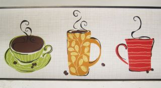 COLORFUL COFFEE CUPS & MUGS CAFE KITCHEN Wall Border 6 3/4