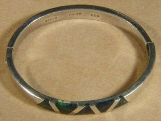   Sterling Silver Green Malachite Triangle Hinged Bracelet 40.9 Grams