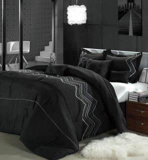   Charcoal, Grey, Blue & Beige 8 Piece Queen Comforter Bed In A Bag Set