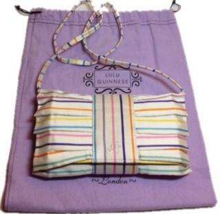 LULU GUINNESS Multi Color Pin Stripe Silk Clutch Handbag Purse w Dust 