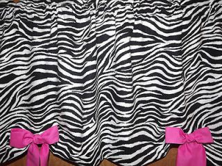 Zebra Black White with Hot Pink or Lime Green Curtain Valance (42Wx18 