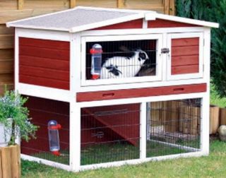 New 2 Story Small Animal Rabbit Guinea Pig Red Cage Hutch & Enclosure