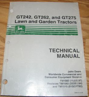John Deere GT275 GT242 GT262 Lawn & Garden Tractor Technical Manual jd 
