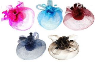   Party Fascinator Veil Net Hat with Cones and Feathers   7 Colours