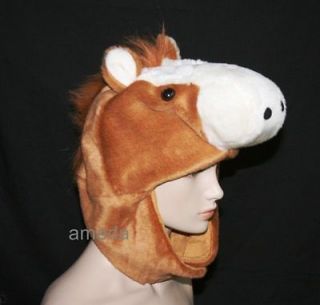 HALLOWEEN BROWN HORSE PONY COSTUME HAT MASK ADULT KIDS CAP PARTY 