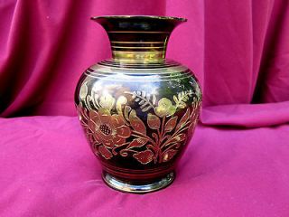Vintage Brass Vase   6 Tall   Hand Tooled, Etched & Burnished   Made 