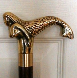 MERMAID WALKING CANE Stick 35 New SOLID BRASS & WOOD Free S/H 