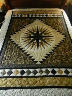 Lancaster County Amish Handmade Queen Size Mariners Compass Quilt #116