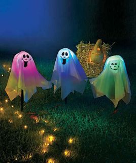 3PC HALLOWEEN OUTDOOR COLOR CHANGING GHOST STAKE LIGHT YARD DECOR CUTE 