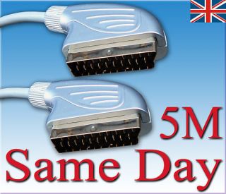 5M Scart to Scart Plug Cable Lead Video Gold Metre
