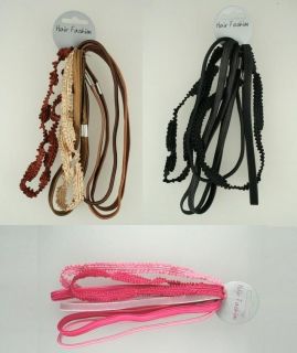 Set of 6 Coloured Assorted Style Stretch Headband Hair Elastics 