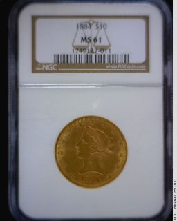 1884 $10 Gold Liberty Head Slabbed NGC MS61 United States Coin Better 