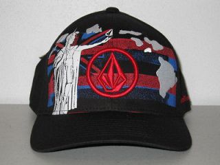 VOLCOM STONE DC HAWAII PUNK BLACK RED BLUE FLEX FIT HAT CAP NEW RARE S 