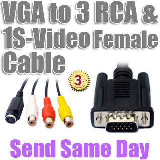 VGA U VGA Male to 3 RCA 1 S Video 4 Pin Female AV Cable Adapter For 