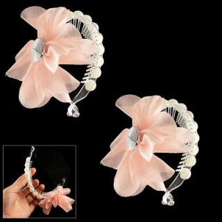 White Faux Pearl Accent Headdress Clear Plastic Frame Hair Comb Clip