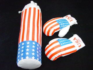 USA FLAG BOXING GLOVES + PUNCHING BAG SET   CHILDS TOY