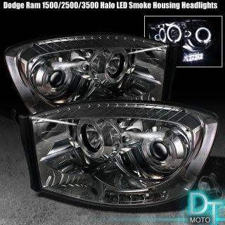   DODGE RAM 1500 2500 3500 HALO LED PROJECTOR HEAD LIGHTS LAMPS SMOKED
