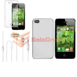 SILVER SLIM FIT Case+Protector+Headset For iPhone 4 4S 4G 4GS G